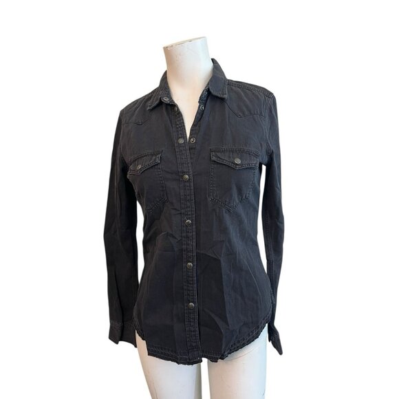 American Eagle Ladies XS Black Button Shirt Chambray Long Sleeve Pockets NWT $44 - Picture 2 of 7
